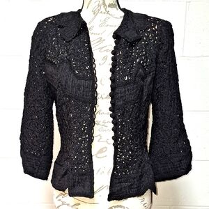 Vintage Black Crochet Blazer with 3/4 Sleeves